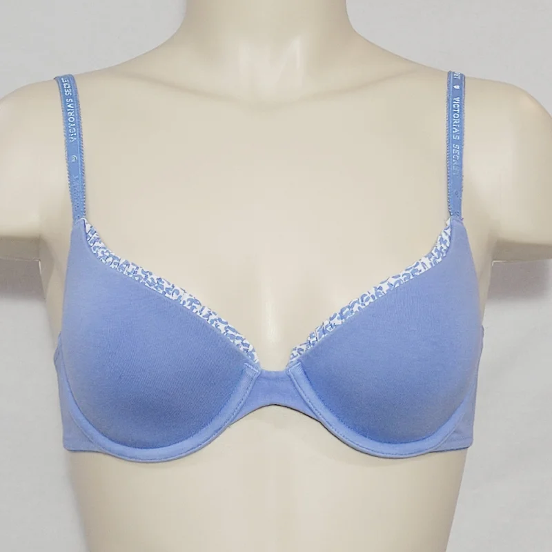 Victoria's Secret 94% Cotton LINED Demi Underwire Bra 32C Blue