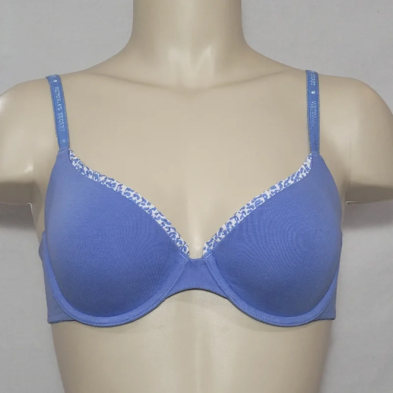 Victoria's Secret 94% Cotton LINED Demi Underwire Bra 34C Blue