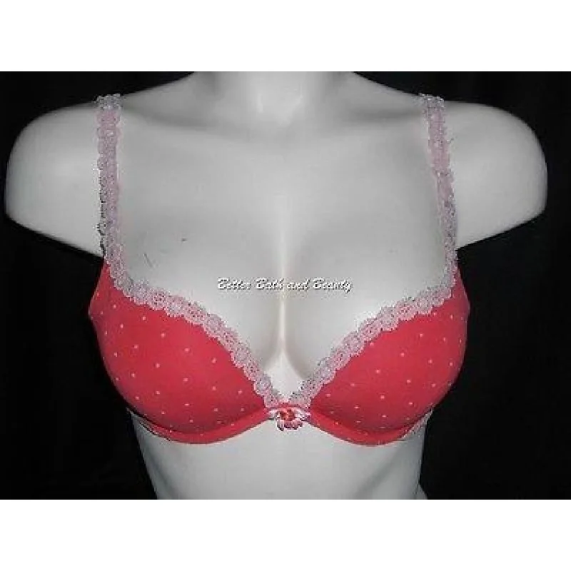 Victorias Secret Padded Lace Trim Deep Plunge UW Bra 34B Pink & White