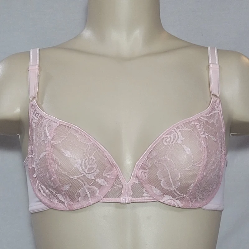 Warner's 89414 Semi Sheer Lace Divided Cup Underwire Bra 34B Pink