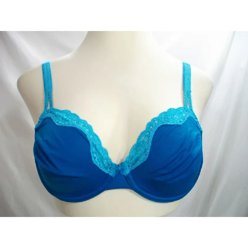 Whimsy Lunaire 16111 Aruba Seamless Lace Trim Unlined Underwire Bra 36C Teal & Aqua