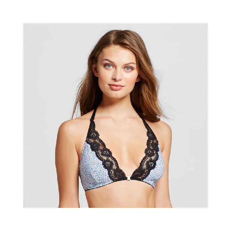 Xhilaration 95% Cotton Lace T-Back Bralette Size XL X-LARGE Blue Floral NWT