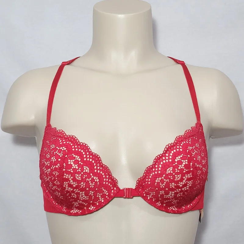 Xhilaration Front Close Lace T-Back Push-Up Plunge Bra 32B Underwire Cupid Red NWT