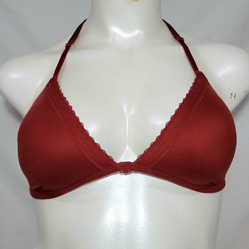 Xhilaration Front Close Lounge Wire Free Lace Trim Bra Bralette 38C Scarlet Mystery