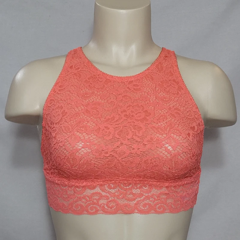 Xhilaration High Neck Crossback Lace Bra Bralette X-SMALL Hawaiian Coral NWT