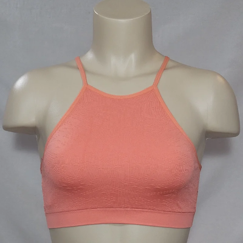 Xhilaration High Neck Seamless Wire Free Texture Bralette Bra Size LARGE Shell Pink