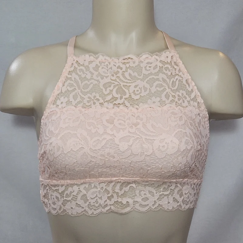 Xhilaration High Neck T-Back Lace Bra Bralette MEDIUM Feather Peach NWT