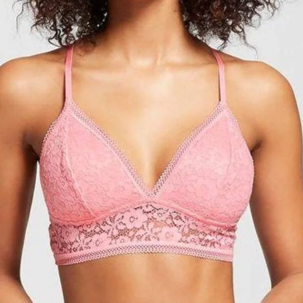 Xhilaration Lace Long Line Longline Strappy Back Bralette Bra SMALL Pink