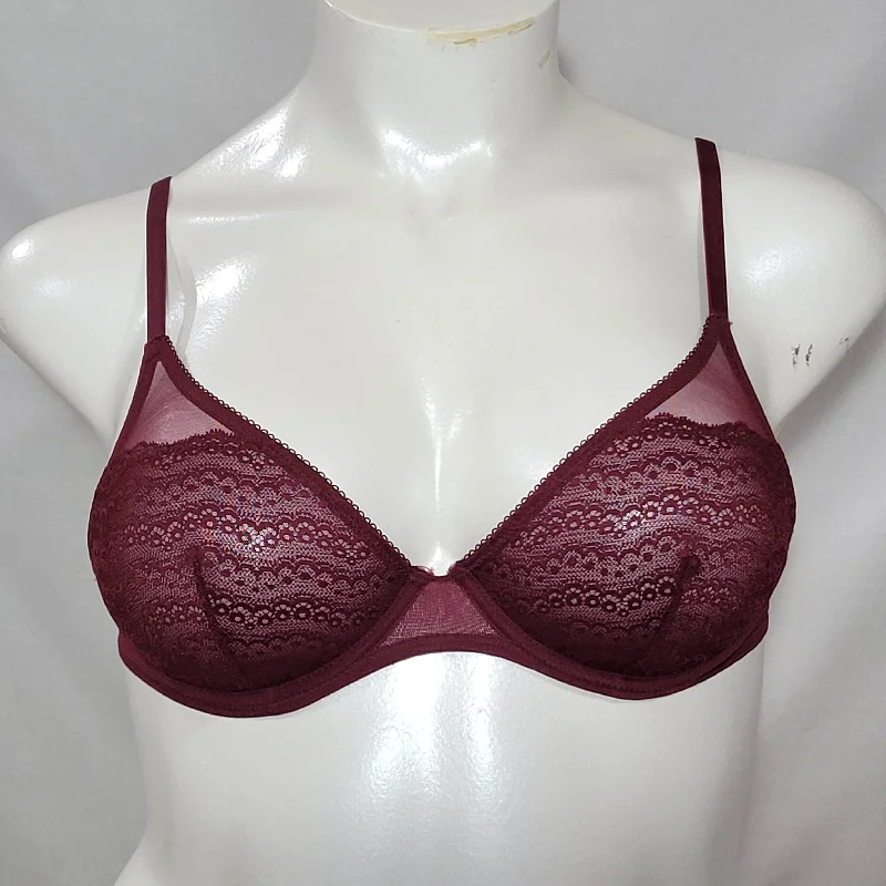 Xhilaration Unlined T-Shirt Lace Underwire Bra 34B Boysenberry Red