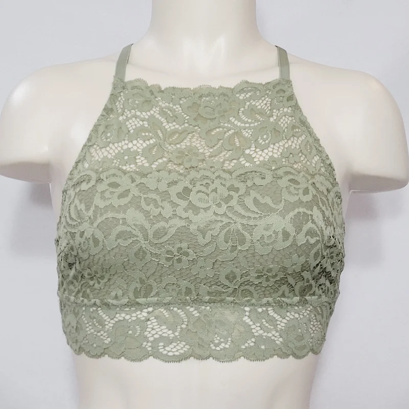 Xhilaration Wire Free High Neck T-Back Lace Bra Bralette XS X-SMALL Tanglewood Green