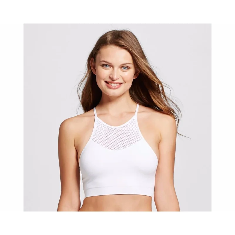 Xhilaration Wire Free High Neck with Mesh Bra Bralette X-SMALL White NWT