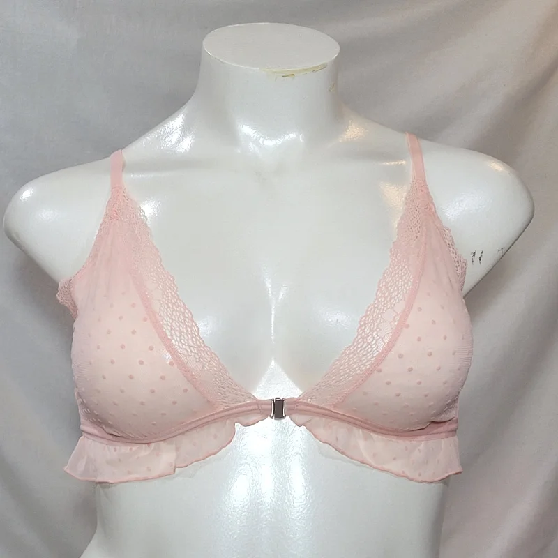 Xhiliration Flocked Dot Ruffle Wire Free Lace Bralette X-SMALL DayDream Pink NWT