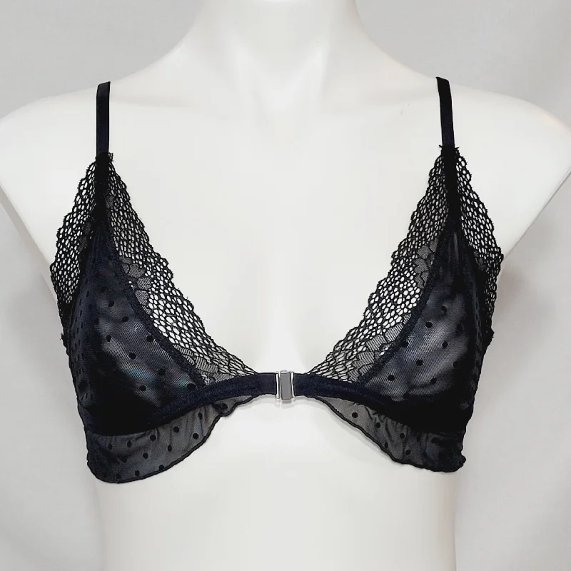 Xhiliration Flocked Dot Ruffle Wire Free Lace Bralette XS X-SMALL Black NWT